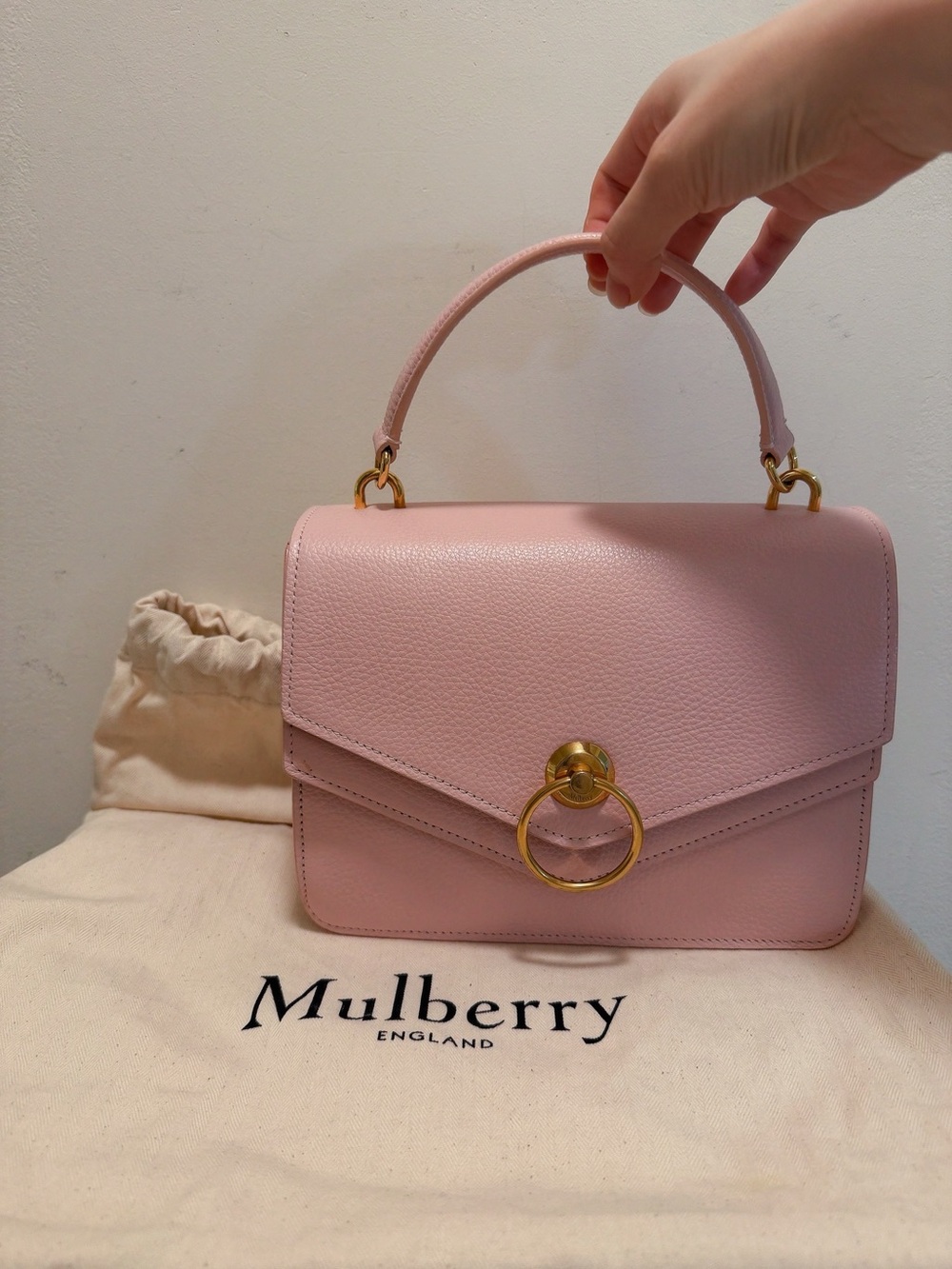 Mulberry Blush Pink Leather Satchel with Gold Ring Detail